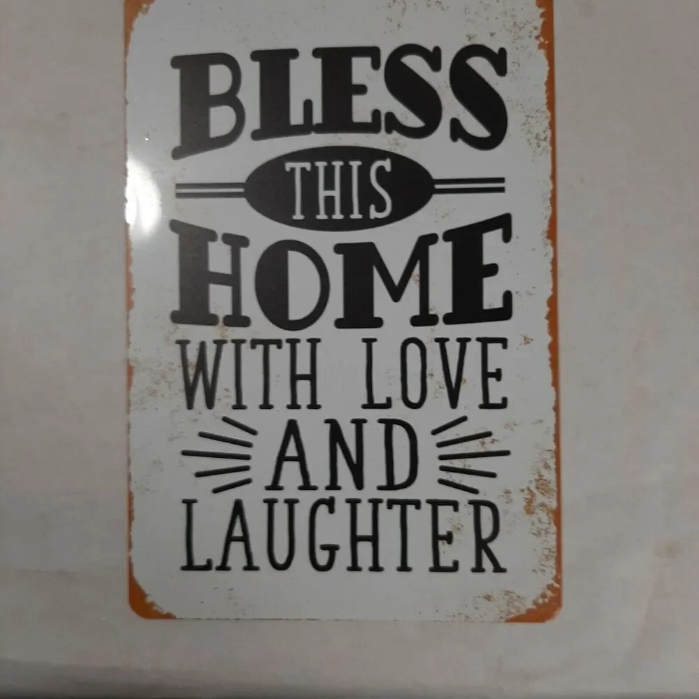 Metal Sign Bless This Home With Love and Laughter Vintage Look
